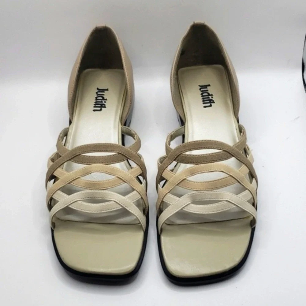Judith Women's Tan Beige Strappy Block Heel Sandals Size 8‎